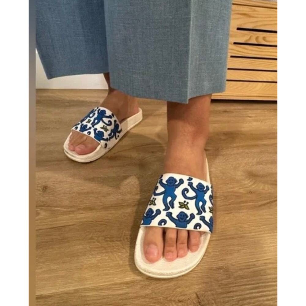 Roller Rabbit Pink Monkey Print Sandal Slides Size 7